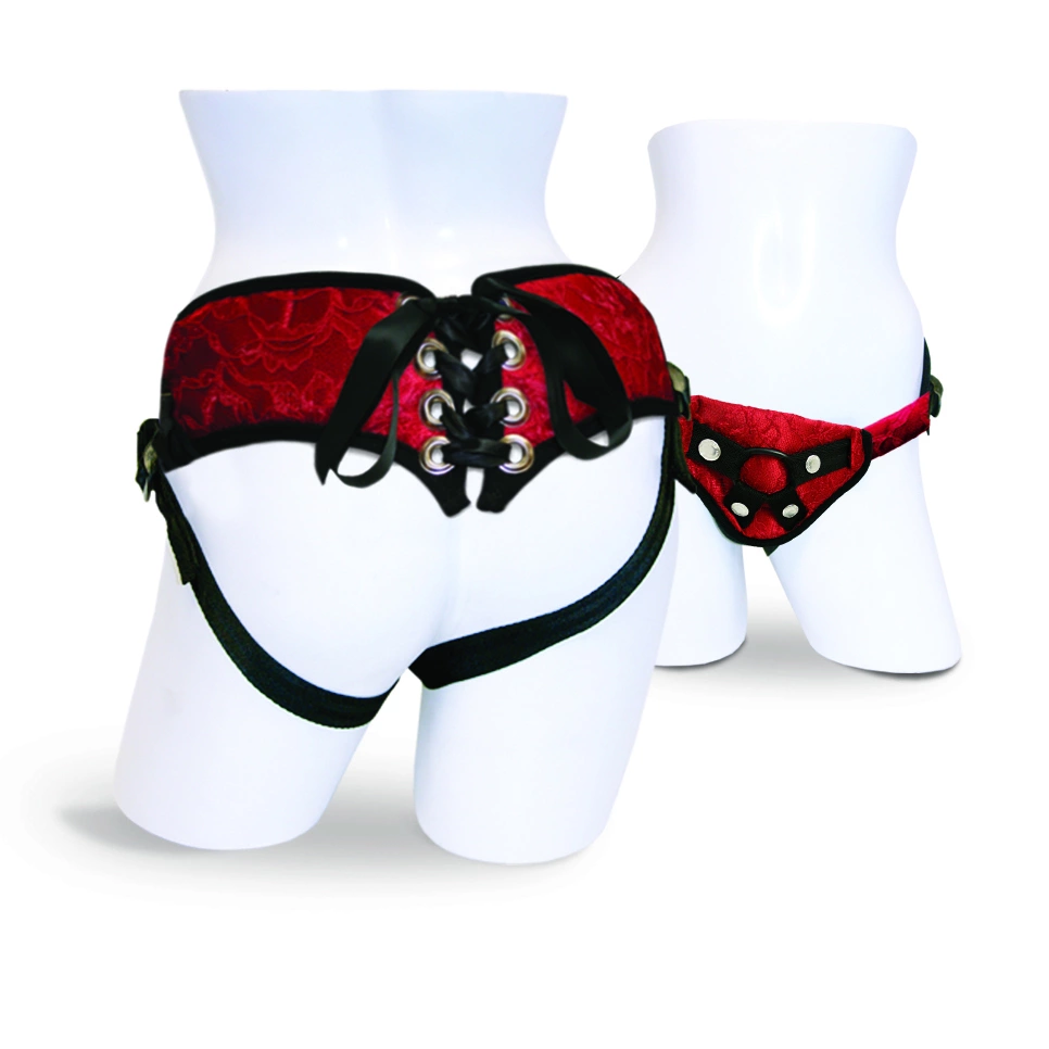 Majtki poliestrowe na strapon w kolorze czerwonym Sportsheets Sunrise Lace 