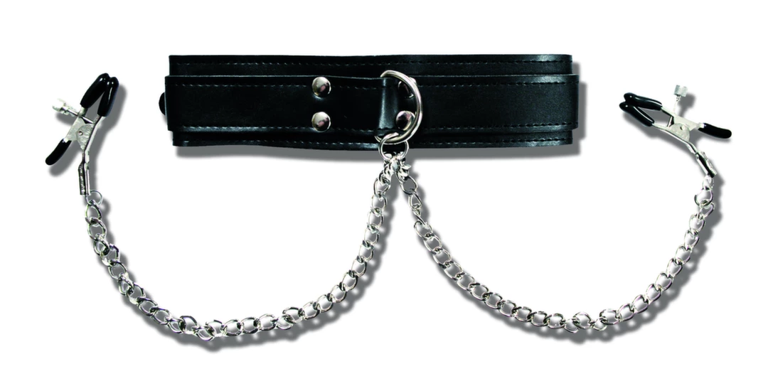 Obroża z zaciskami na sutki - Sportsheets Collar with Nipple Clamps