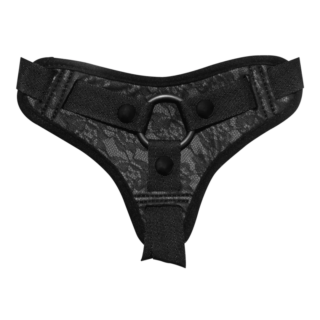 Czarne majtki poliestrowe do straponów Sportsheets Sincerely Lace 