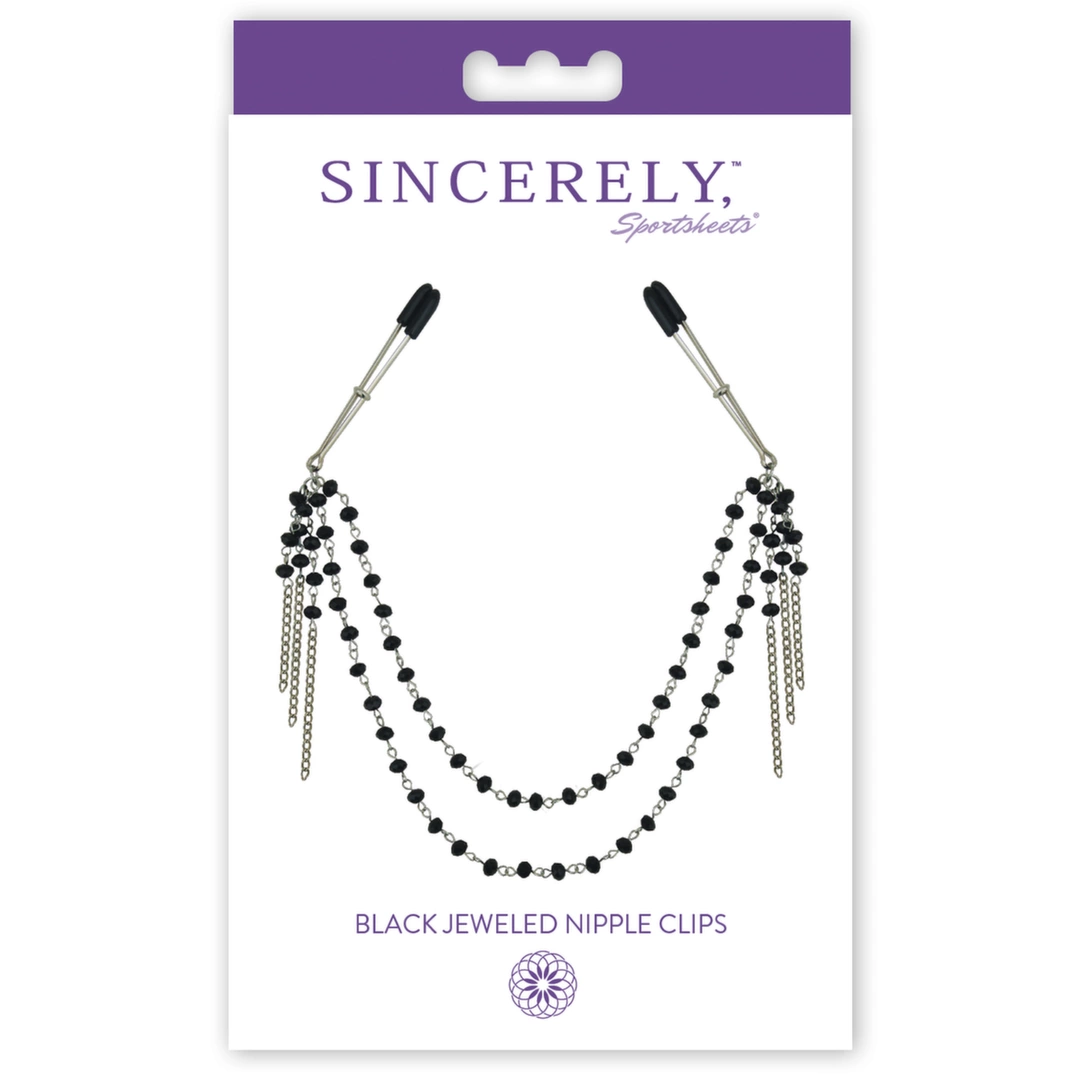 Zaciski na sutki - Sportsheets Sincerely Black Jeweled Nipple Clips