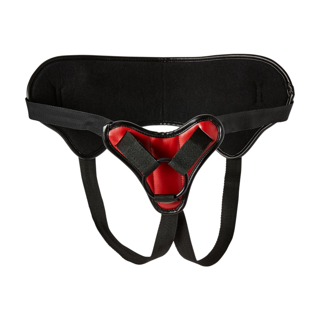 Czarno-czerwone majtki z poliuretanu do straponów Sportsheets Saffron Strap On