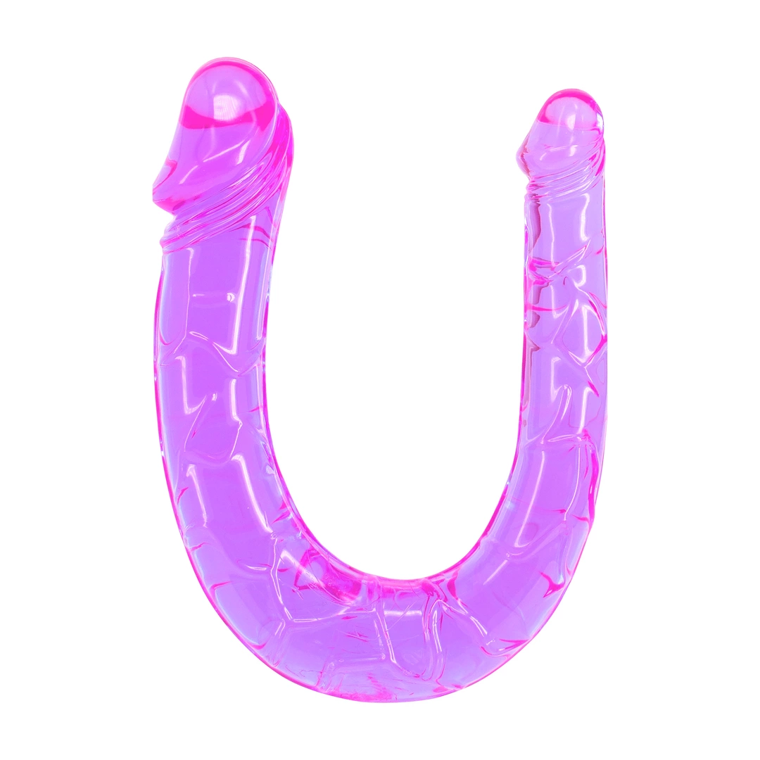 Realistyczne podwójne dildo do masturbacji wykonane z fioletowego silikonu Seven Creations 34 cm