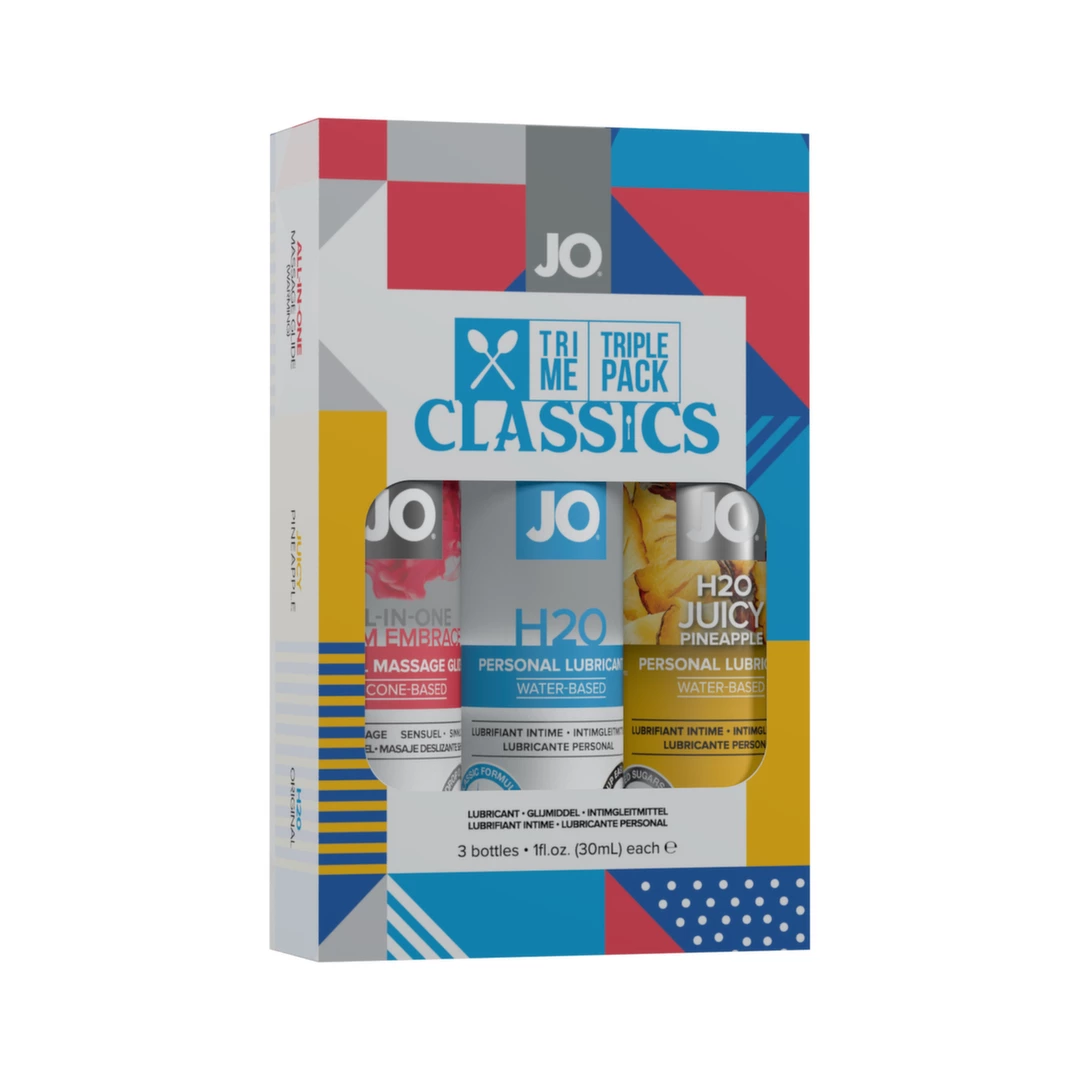 Zestaw z klasycznym, rozgrzewającym i aromatycznym lubrykantem na bazie wody do seksu waginalnego i masażu System JO Tri Me Classics 3 x 30 ml