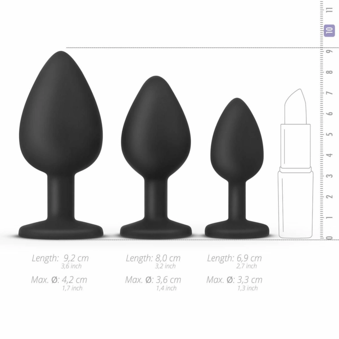 EasyToys Zestaw 3 anatomicznych korkow silikonowych, rozmiar S/M/L, czarne