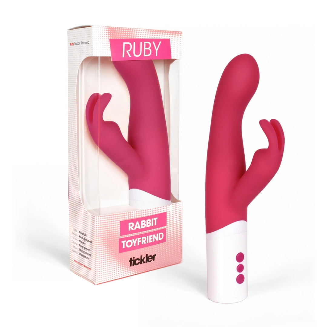 Podwójny wibrator czerwony z zakrzywioną końcówką w kształcie królika do masturbacji łechtaczki i punktu G Tickler Vibes Ruby Rabbit  Podwójny wibrator czerwony z zakrzywioną końcówką w kształcie królika do masturbacji łechtaczki i punktu G Tickler Vibes Ruby Rabbit