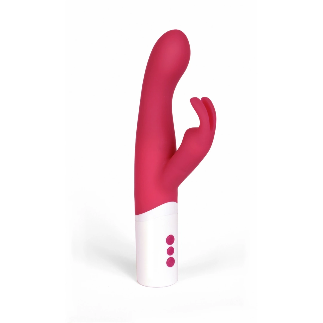 Podwójny wibrator czerwony z zakrzywioną końcówką w kształcie królika do masturbacji łechtaczki i punktu G Tickler Vibes Ruby Rabbit 