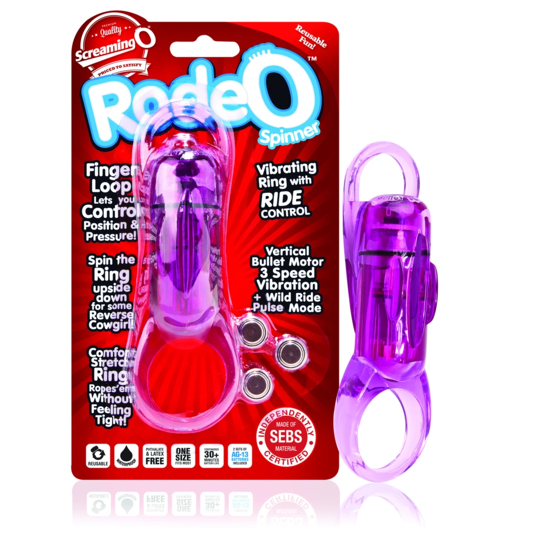 Wibrujący podwójny pierścień erekcyjny silikonowy różowy na penisa The Screaming O Rodeo Spinner 