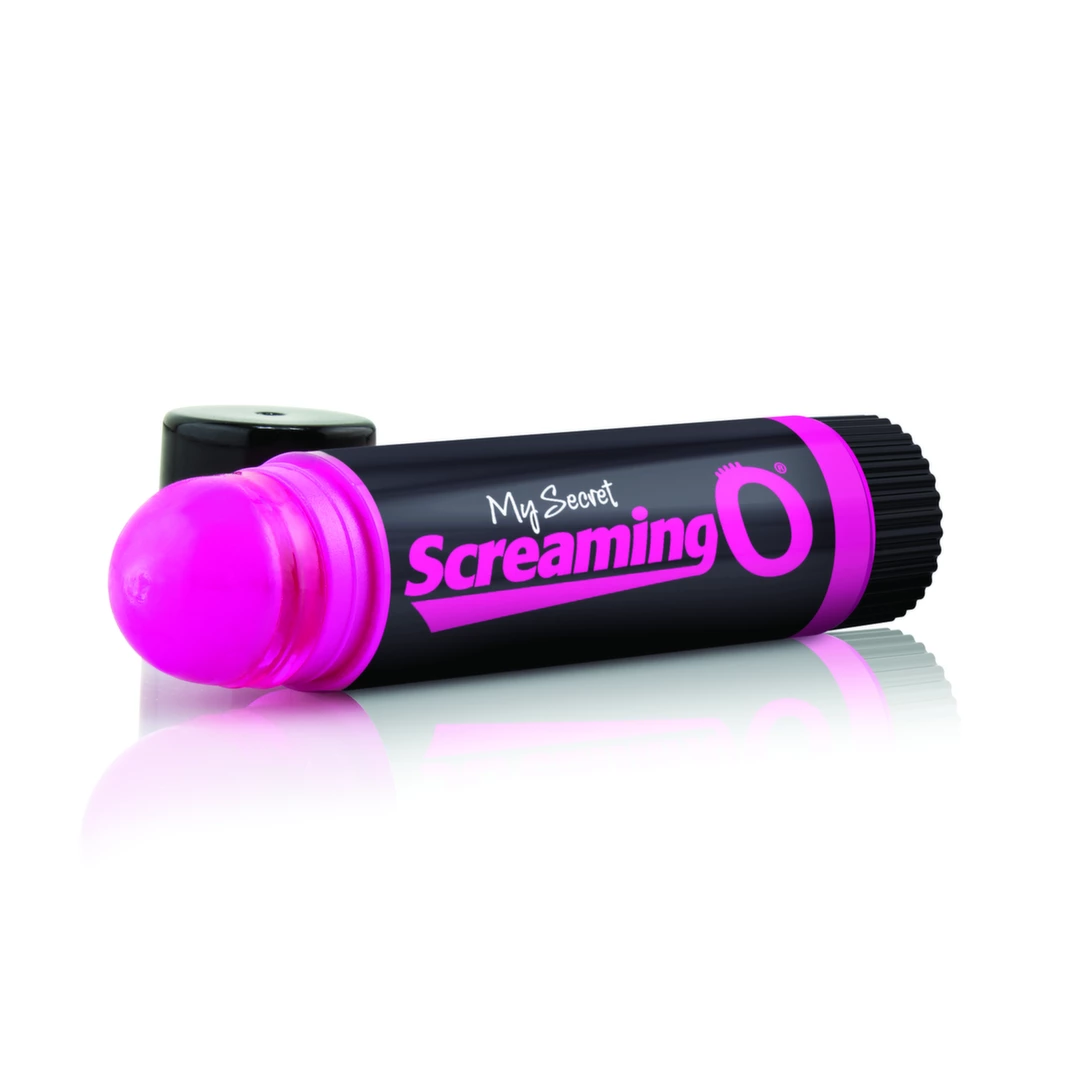Miniwibrator do masturbacji łechtaczki w kolorze czarno-różowym w kształcie balsamu do ust The Screaming O Vibrating Lip Balm