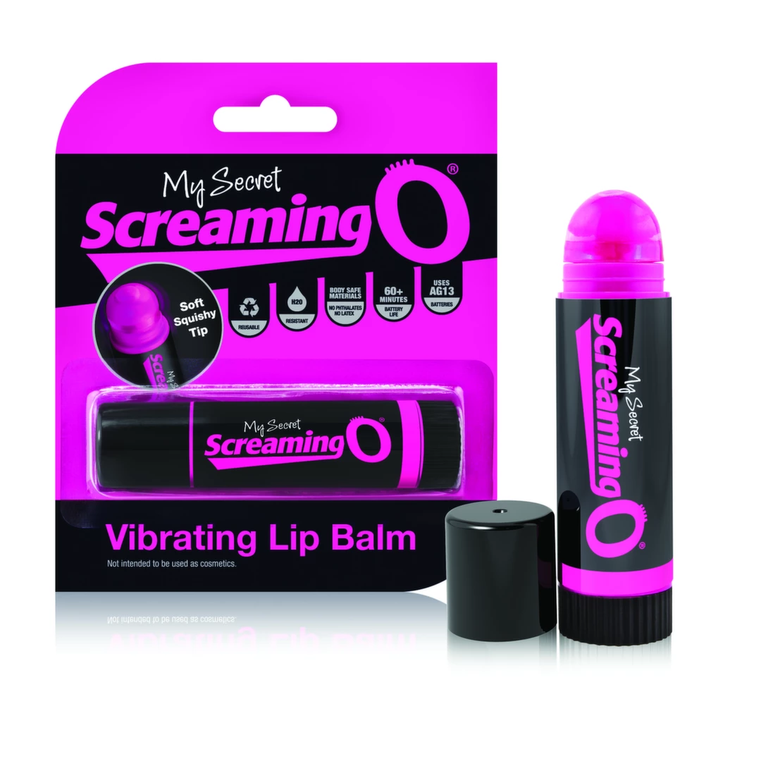 Miniwibrator do masturbacji łechtaczki w kolorze czarno-różowym w kształcie balsamu do ust The Screaming O Vibrating Lip Balm