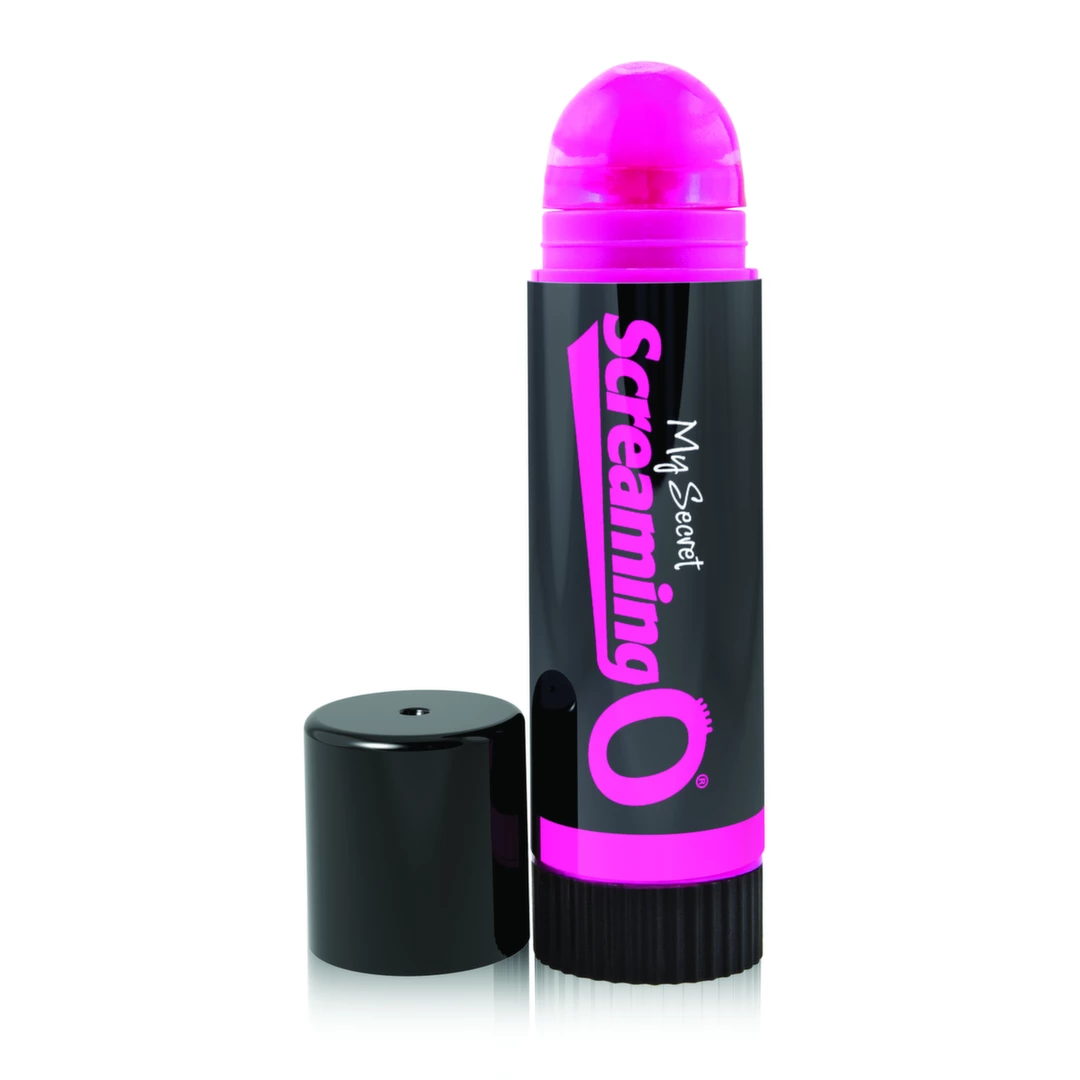 Miniwibrator do masturbacji łechtaczki w kolorze czarno-różowym w kształcie balsamu do ust The Screaming O Vibrating Lip Balm