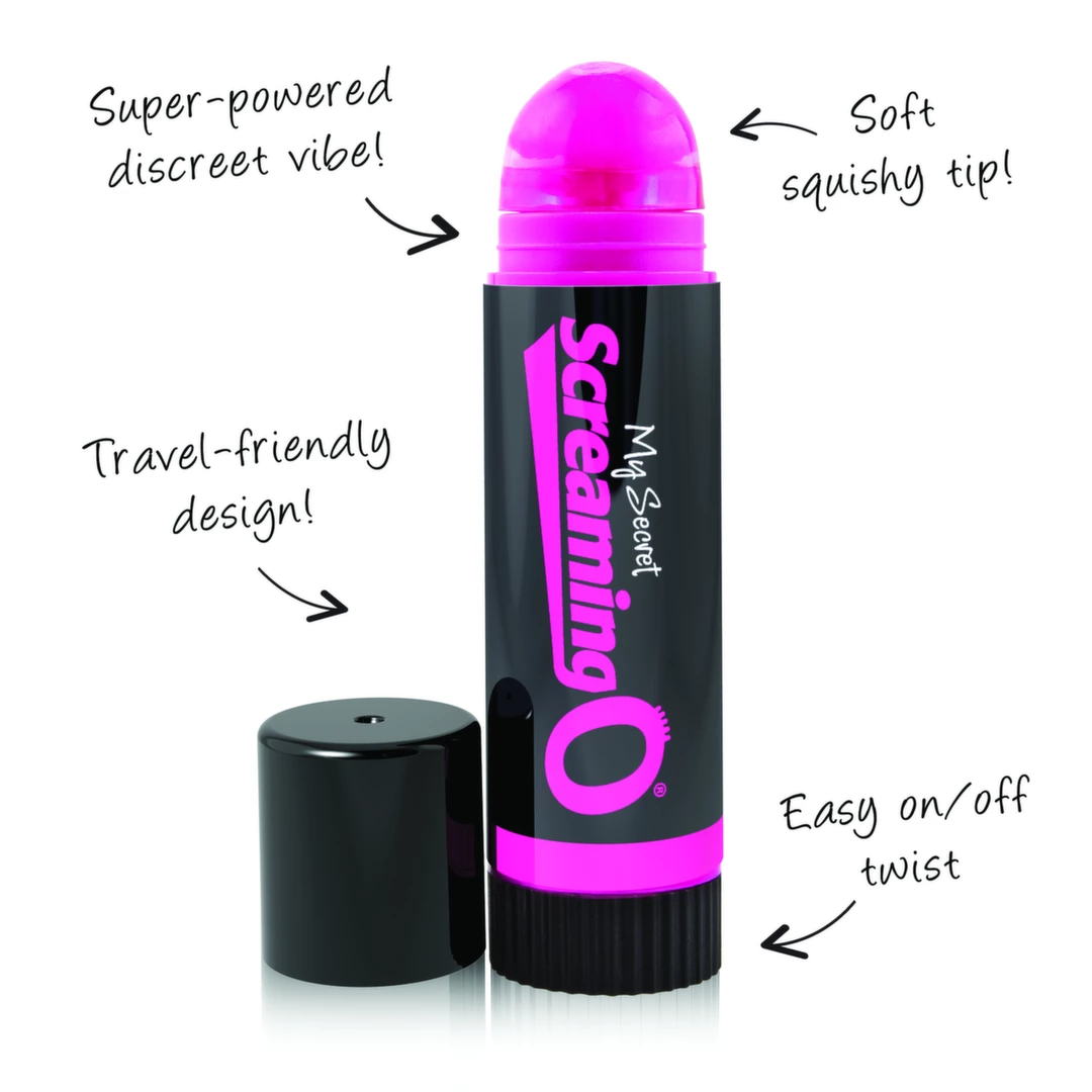 Miniwibrator do masturbacji łechtaczki w kolorze czarno-różowym w kształcie balsamu do ust The Screaming O Vibrating Lip Balm