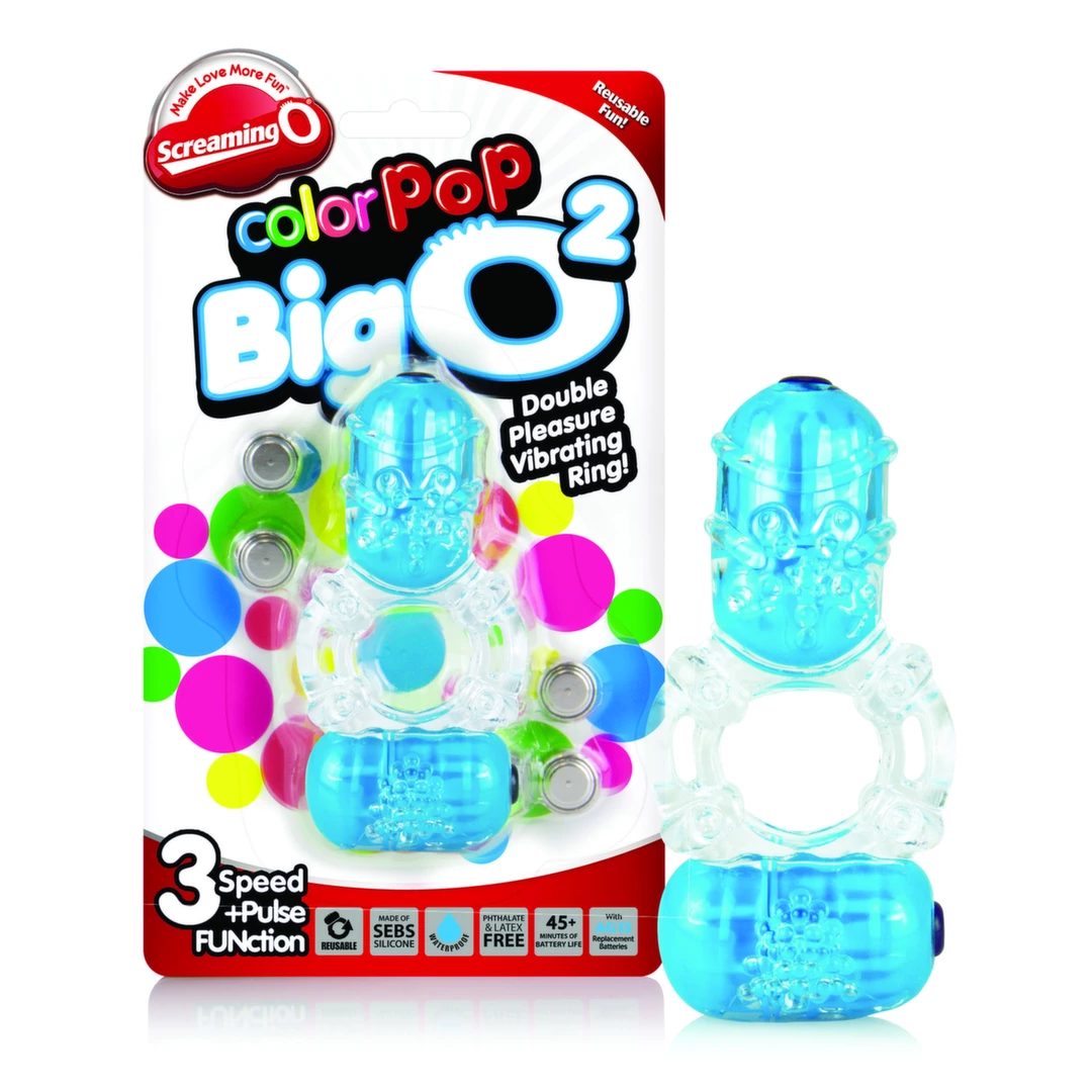 Wibrujący pierścień erekcyjny silikonowy niebiesko przezroczysty na penisa The Screaming O Color Pop Big O2