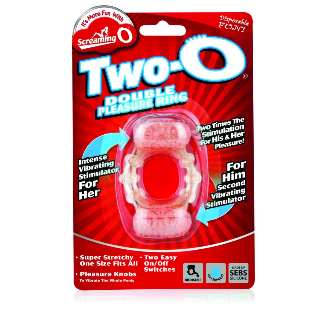 Wibrujący pierścień erekcyjny silikonowy beżowy na penisa z dwoma wibratorami The Screaming O The Two-O