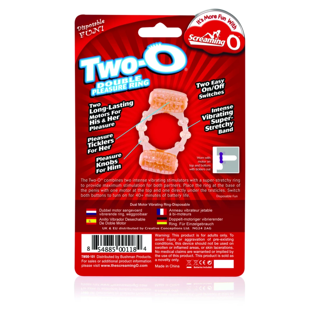 Wibrujący pierścień erekcyjny silikonowy beżowy na penisa z dwoma wibratorami The Screaming O The Two-O