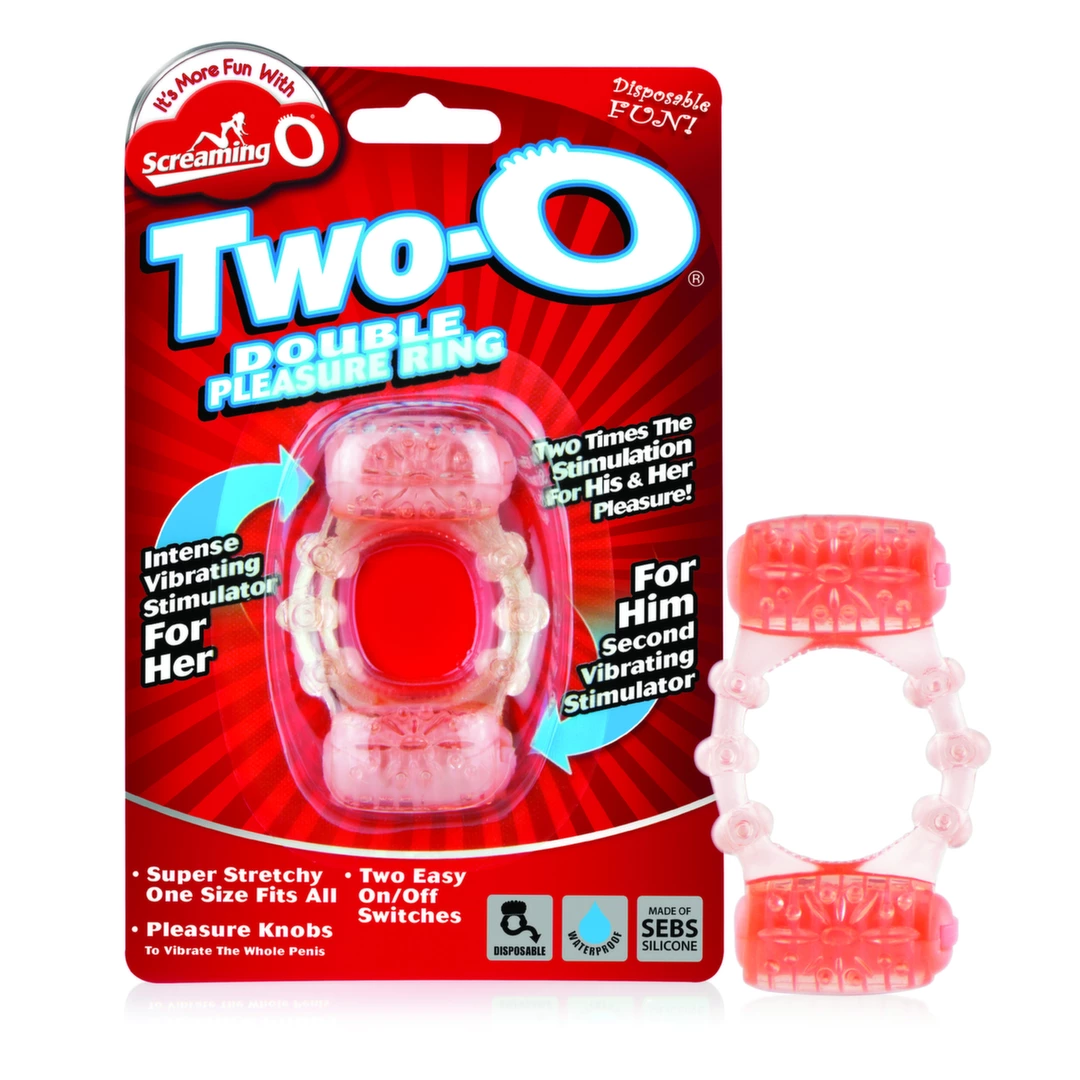 Wibrujący pierścień erekcyjny silikonowy beżowy na penisa z dwoma wibratorami The Screaming O The Two-O