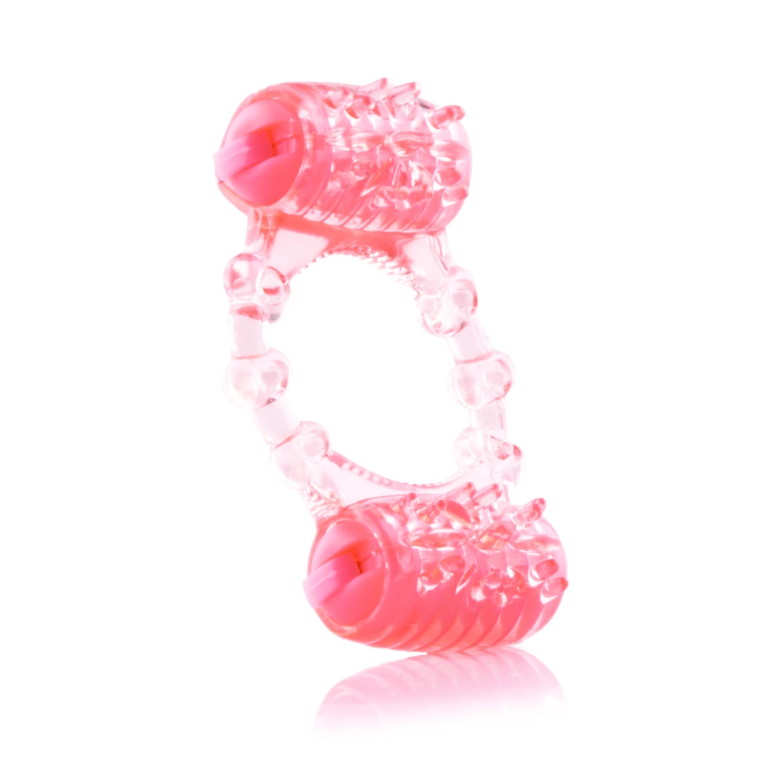 Wibrujący pierścień erekcyjny silikonowy beżowy na penisa z dwoma wibratorami The Screaming O The Two-O