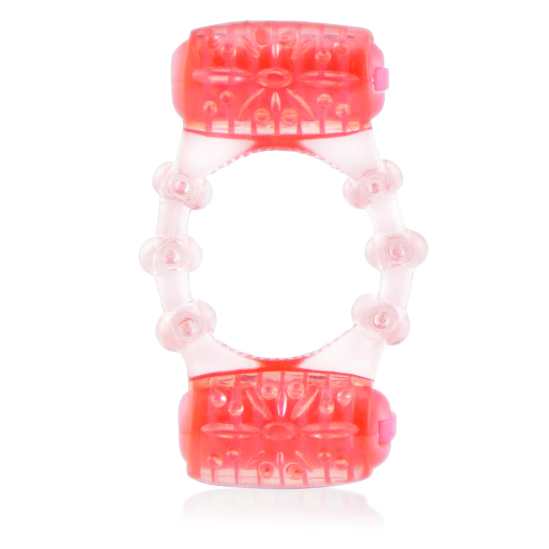 Wibrujący pierścień erekcyjny silikonowy beżowy na penisa z dwoma wibratorami The Screaming O The Two-O