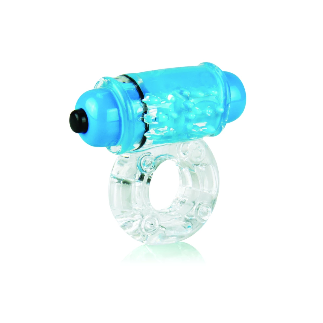 Wibrujący pierścień erekcyjny silikonowy niebiesko przezroczysty na penisa The Screaming O Color Pop Owow 