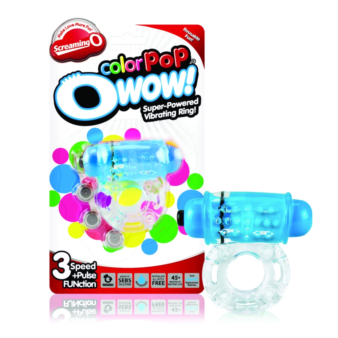 Wibrujący pierścień erekcyjny silikonowy niebiesko przezroczysty na penisa The Screaming O Color Pop Owow 