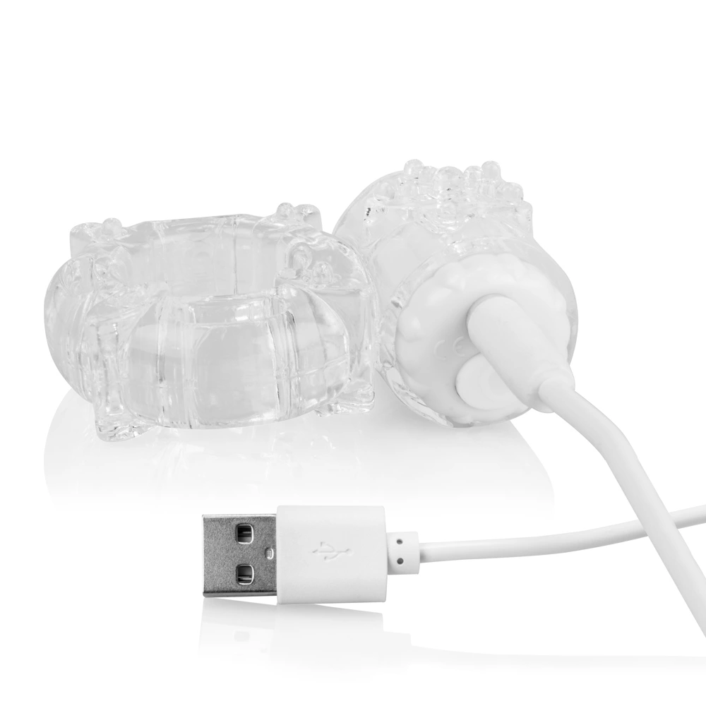 Wibrujący silikonowy pierścień na penisa biały z kolczastym miniwibratorem The Screaming O Charged Big 