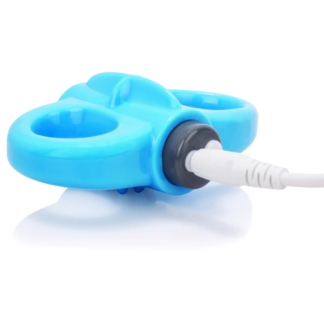 Wibrujący silikonowy pierścień na penisa w kolorze niebieskim z fakturą kolców The Screaming O Charged Yoga