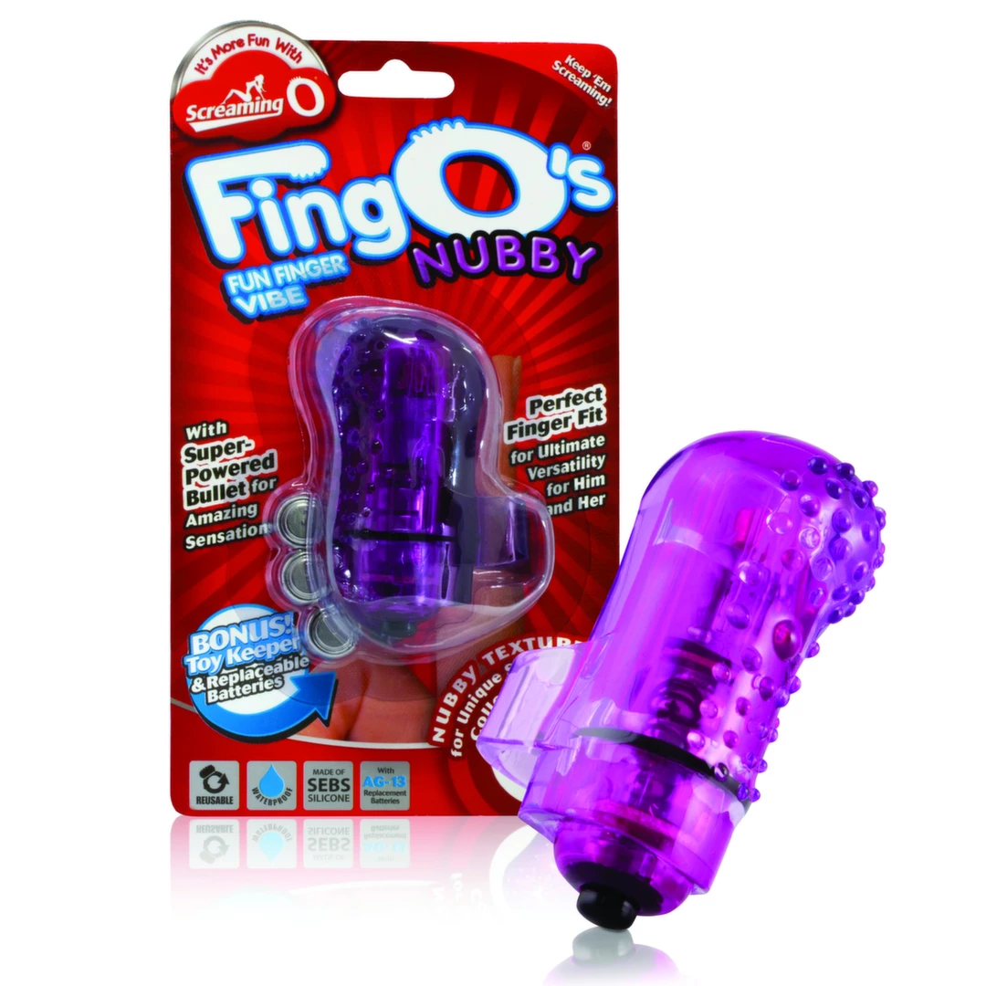 Wibrator silikonowy na palec do stymulacji łechtaczki z wypukłościami fioletowo przezroczystym od The Screaming O The FingO Nubby