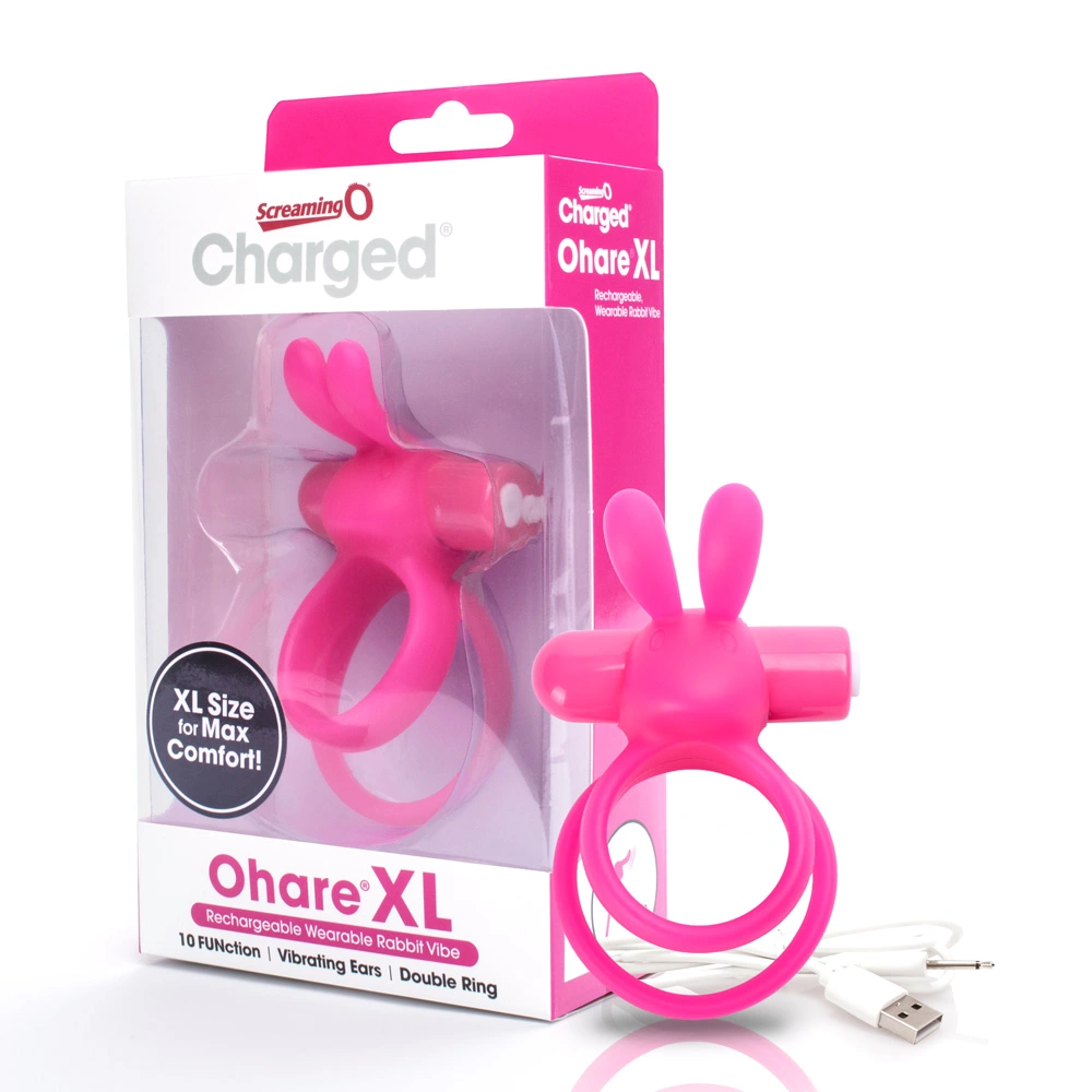 Wibrujący silikonowy pierścień na penisa różowy w kształcie królika The Screaming O Charged Ohare XL