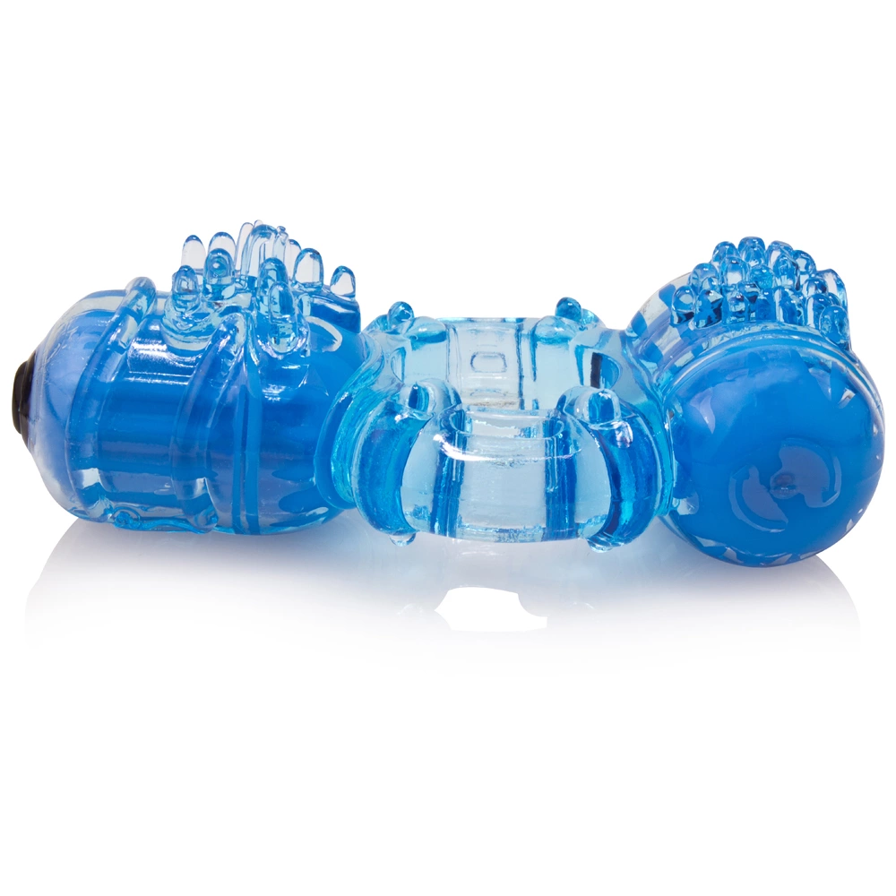 Wibrujący pierścień erekcyjny silikonowy niebieski na penisa z dwoma wibratorami The Screaming O The Big O 2 