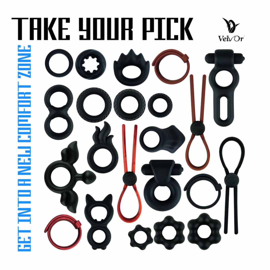 Zestaw 3 czarnych silikonowych pierścieni na penisa VelvOr Rooster Floki Pack