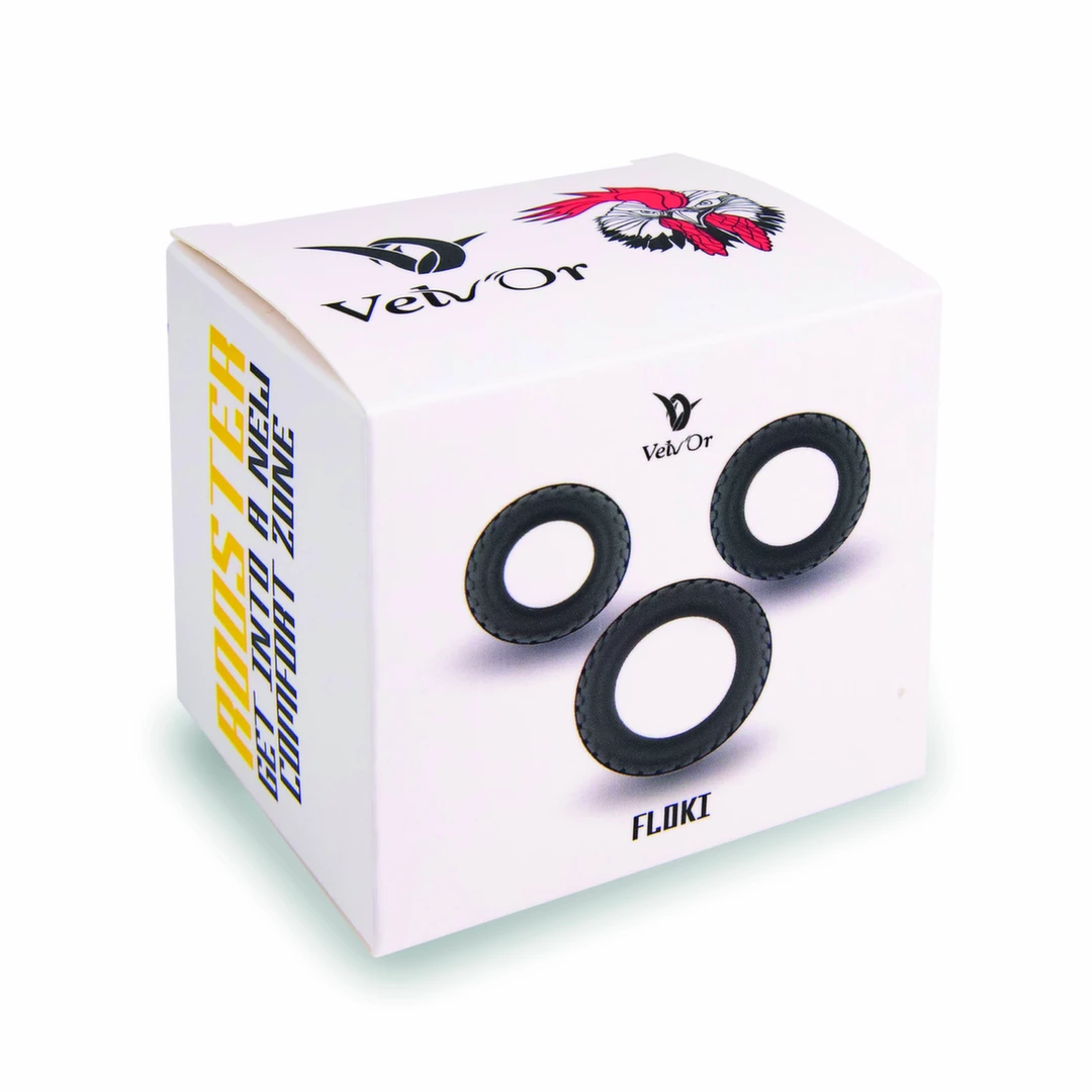 Zestaw 3 czarnych silikonowych pierścieni na penisa VelvOr Rooster Floki Pack