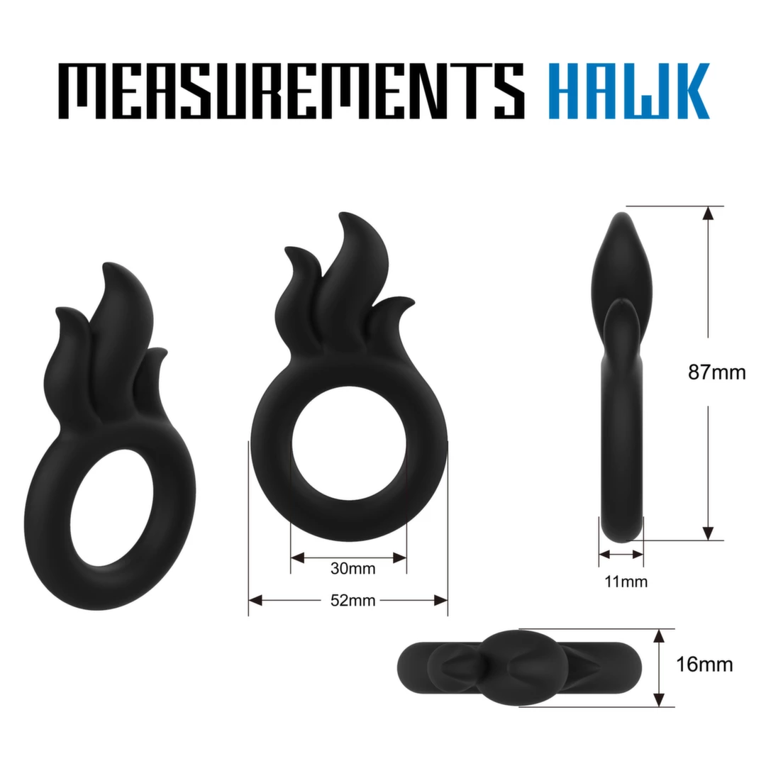 Pierścień erekcyjny silikonowy czarny na penisa z wypukłościami w kształcie ognia VelvOr Rooster Hawk