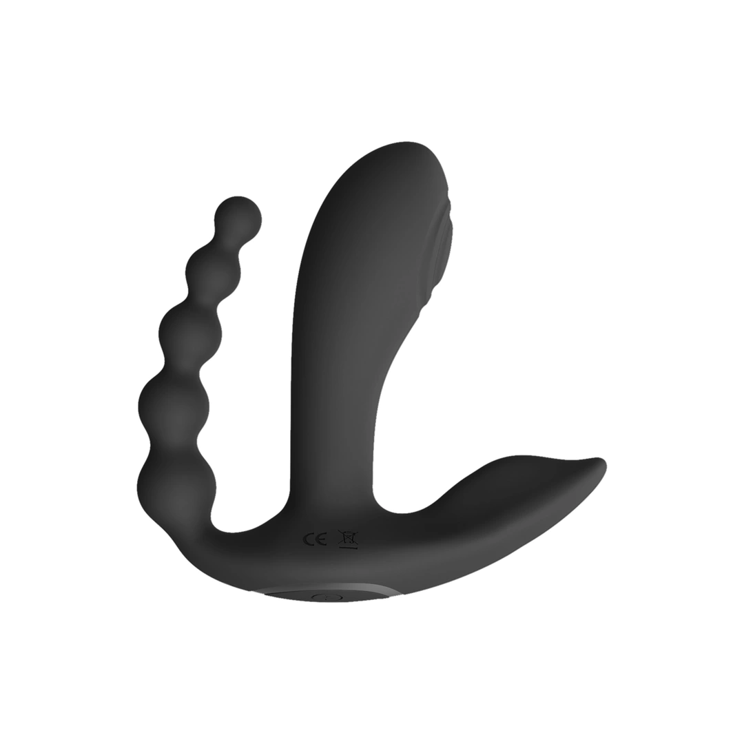Wibrator z podwójną penetracją wykonany z czarnego silikonu Vive Kata