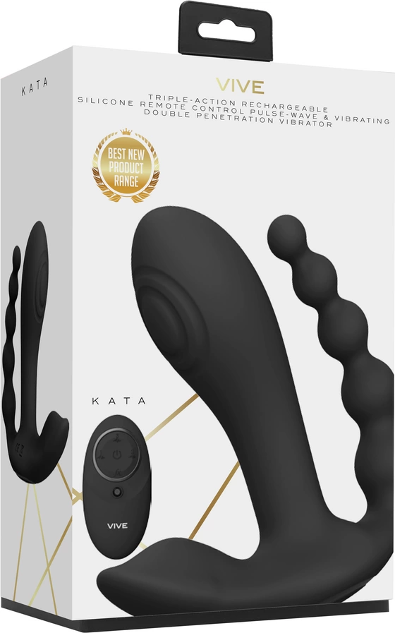 Wibrator z podwójną penetracją wykonany z czarnego silikonu Vive Kata