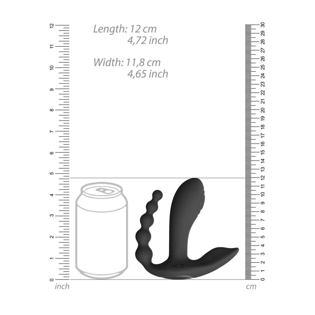 Wibrator z podwójną penetracją wykonany z czarnego silikonu Vive Kata