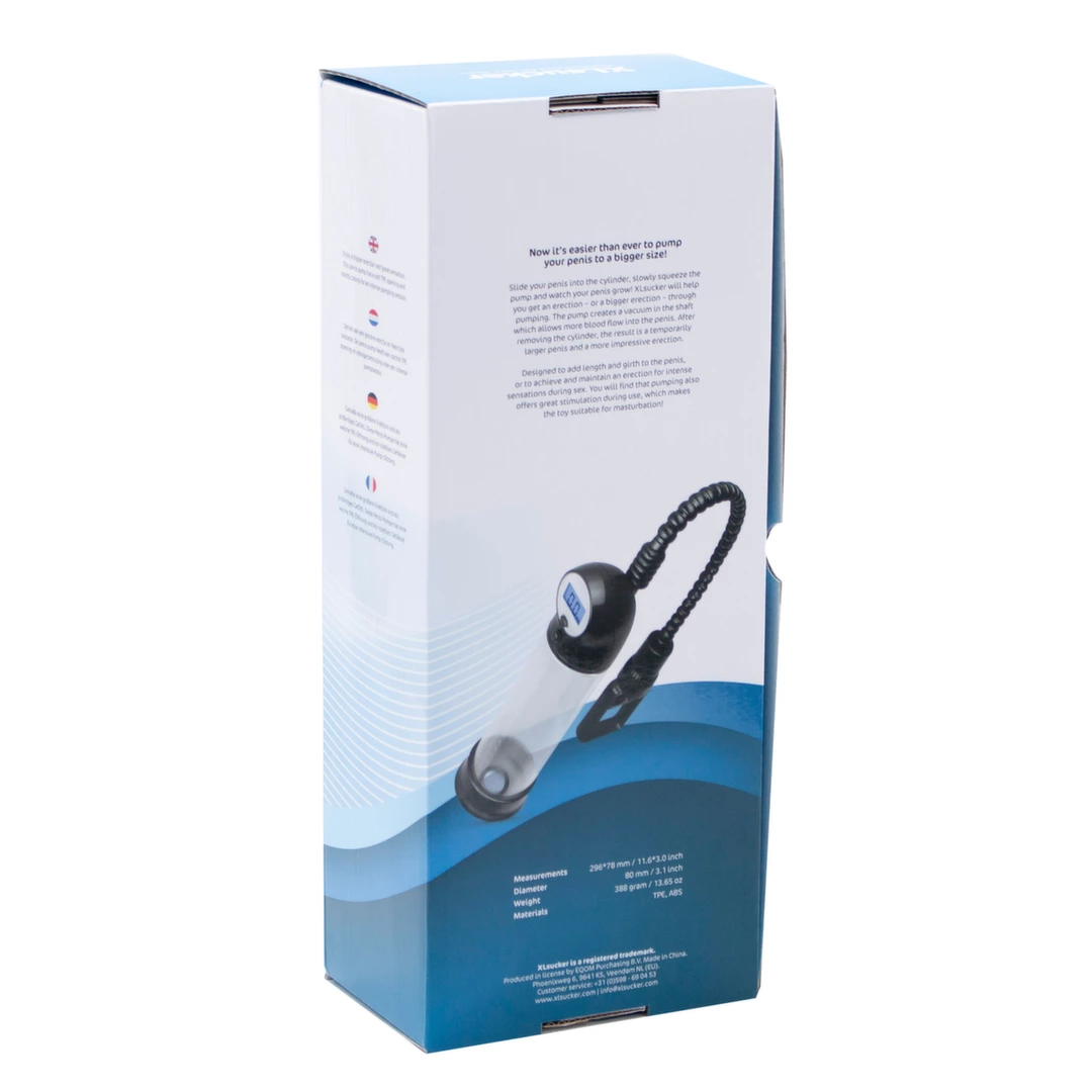Cyfrowa pompka powiększająca penisa wykonana z przezroczystego plastiku z ręczną pompką XLsucker Digital Penis