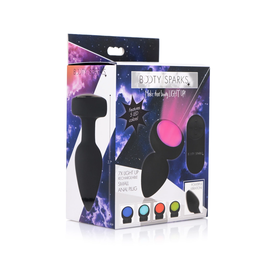 Wibrujący korek analny wykonany z czarnego silikonu z kryształem LED XR Brands 9 cm Wibrujący korek analny wykonany z czarnego silikonu z kryształem LED XR Brands 9 cm