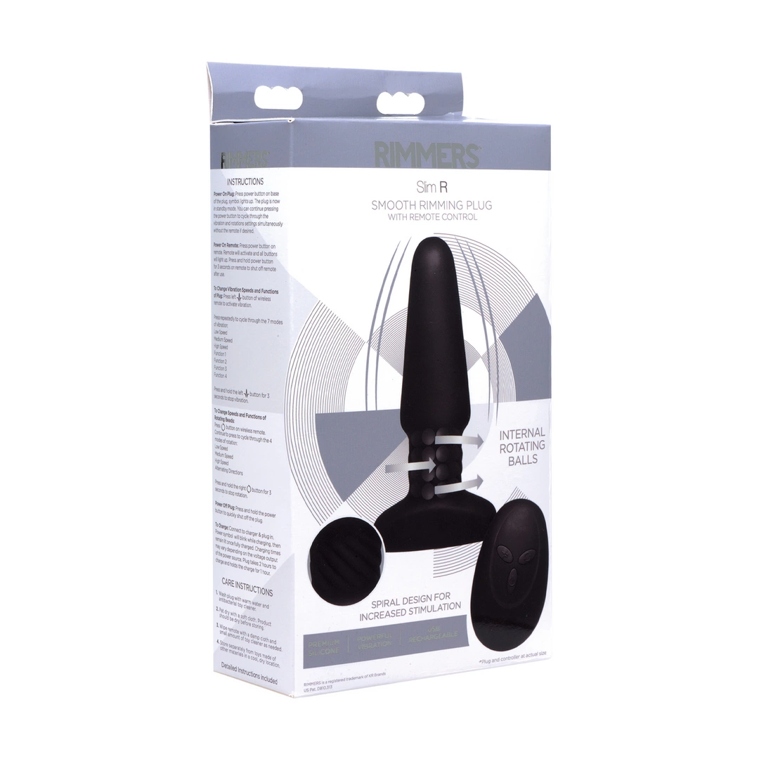 Gładki korek analny wykonany z szarego silikonu z pilotem zdalnego sterowania Slim R 10 cm