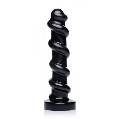 Dildo do masturbacji z przyssawką wykonane z czarnego silikonu ze spiralnymi wybrzuszeniami XR Brands 31 cm