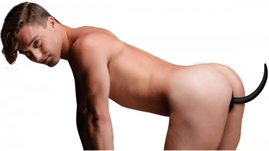 Korek analny wykonany z czarnego silikonu w kształcie ogonka szczeniaka XR Brands 27 cm