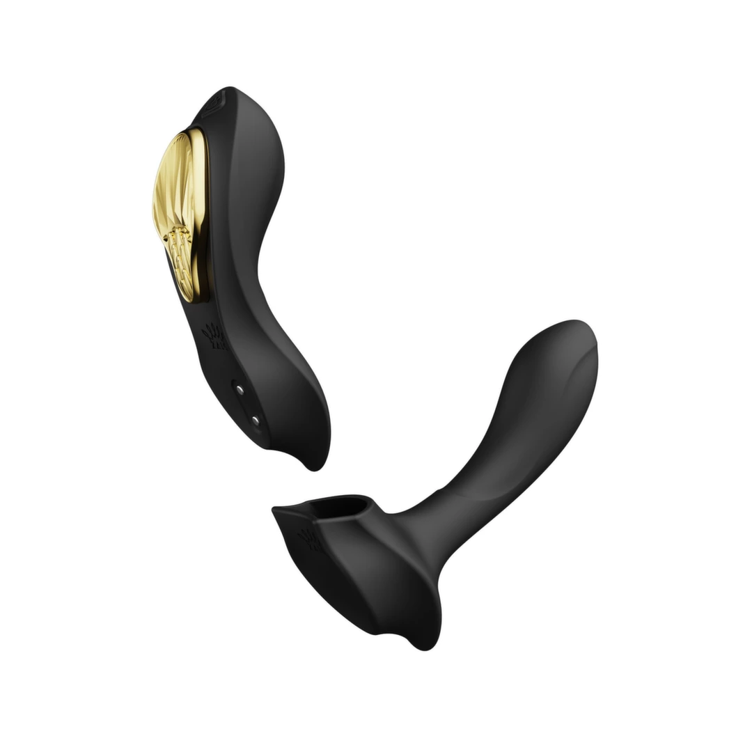 Wibrator silikonowy do stymulacji łechtaczki i punktu G w kolorze czarno złotym Zalo Aya Wearable Massager 